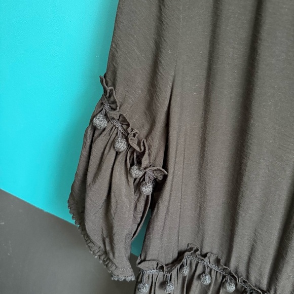 Club Monaco Black Ruffled Bell Sleeve Mini Dress 100% cotton - Picture 7 of 12